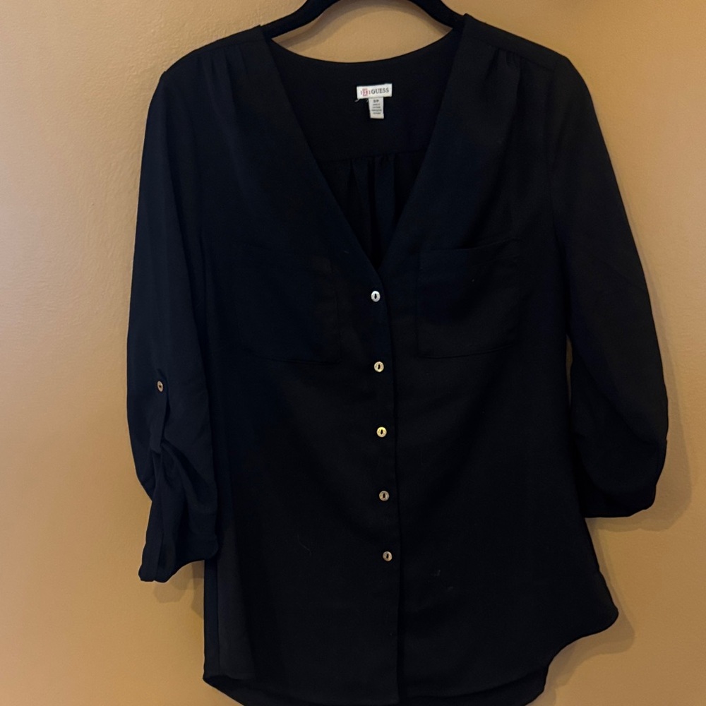 Guess Black Button-Up Blouse